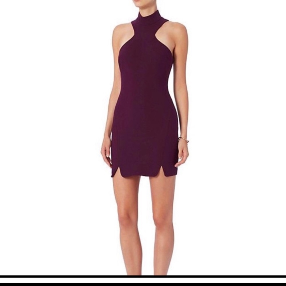 Cinq a sept maroon plum burgundy mini cocktail bodycon dress